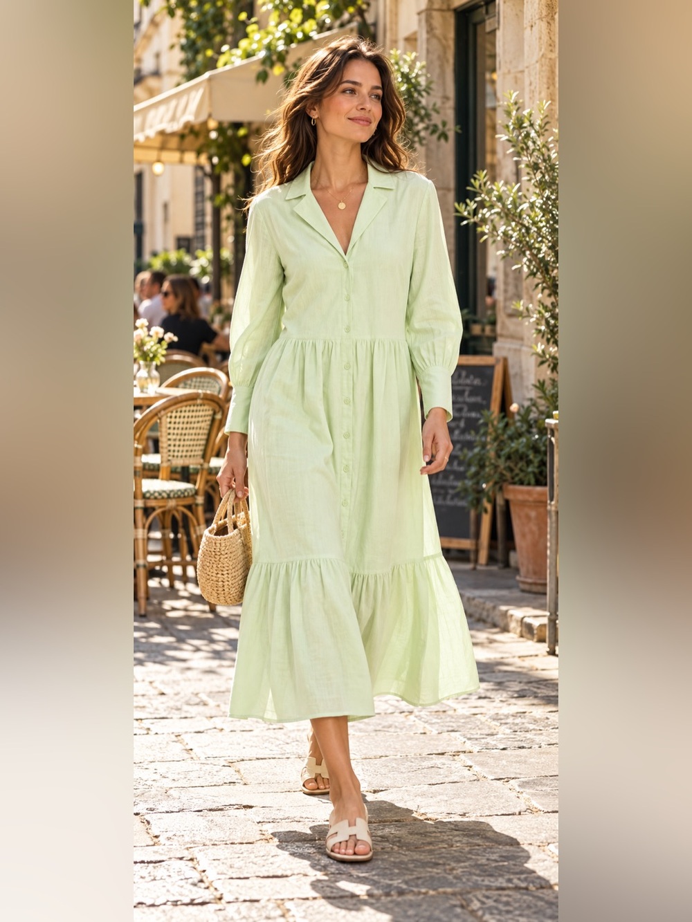 Treasure & Bong Long Sleeve Button Front Shirt Dress Green Small Cotton